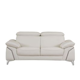 727 DivanItalia White Loveseat with Adjustable Headrest in Top-Grain Italian Leather