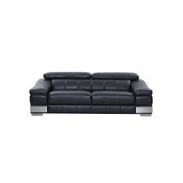 415 DivanItalia Black Sofa with Adjustable Headrest in Top-Grain Italian Leather