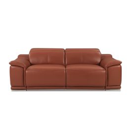 9762 DivanItalia Camel Top Grain Italian Leather Power Reclining Loveseat with Adjustable Headrests