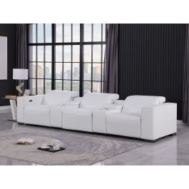 1208 Leather Sofa with 3 Power Recliners and Two Storage Consoles