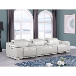 9762 DivanItalia LIght Gray 5-Piece Modular Power Reclining Sofa and Loveseat Set with 3 Power Recliners in Top Grain Italian Leather