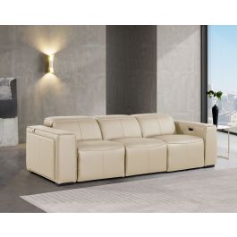 1224 DivanItalia Beige 3-Piece Modular Power Reclining Sofa in Top Grain Italian Leather with 3 Power Recliners & Power Headrests