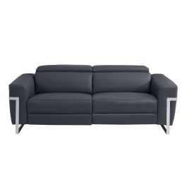 990 DivanItalia Dark Gray Power Reclining Sofa with Power Headrest in Top-Grain Italian Leather