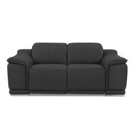 9762 DivanItalia Dark Gray Top Grain Italian Leather Power Reclining Loveseat with Adjustable Headrests