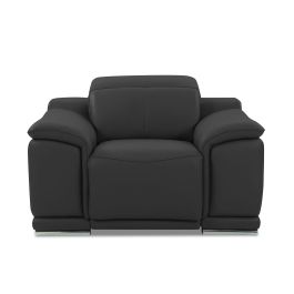 9762 DivanItalia Dark Grey Top Grain Italian Leather Power Reclining Chair with Adjustable Headrests