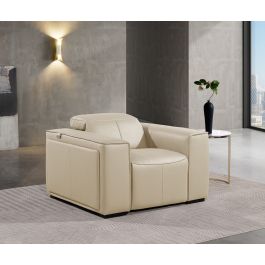 1126 DivanItalia Beige Top Grain Italian Leather Power Reclining Chair with Power Headrests