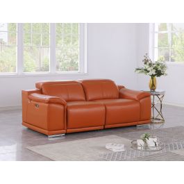 9762 DivanItalia Camel 2-Piece Modular Power Reclining Console with 2 Power Recliners in Top Grain Italian Leather