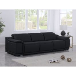 9762 DivanItalia Black 3-Piece Modular Power Reclining Sofa with 3 Power Recliners in Top Grain Italian Leather