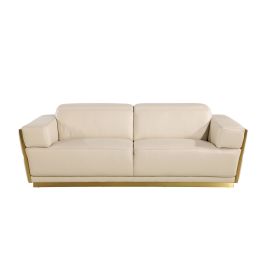 1111 DivanItalia Cream Sofa with Adjustable Headrest in Top-Grain Italian Leather