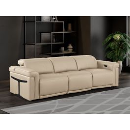 1126 DivanItalia Beige 3-Piece Modular Power Reclining Sofa in Top Grain Italian Leather with 3 Power Recliners & Power Headrests