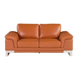411 DivanItalia Camel Loveseat in Top-Grain Italian Leather