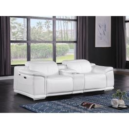 9762 DivanItalia White 3-Piece Modular Power Reclining Console Loveseat with 2 Power Recliners in Top Grain Italian Leather
