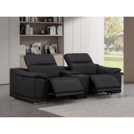 2679 Black Genuine Leather Console Loveseat with Dual Power Recliners