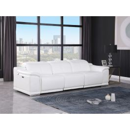 9762 DivanItalia White 3-Piece Modular Power Reclining Sofa with 3 Power Recliners in Top Grain Italian Leather