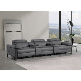 1246 DivanItalia Dark Grey Modular Power Triple Reclining Dual Console Sofa with Power Reclining Headrests – Top Grain Italian Leather