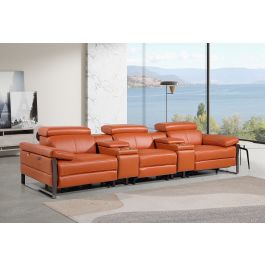 1246 DivanItalia CAMEL Modular Power Triple Reclining Dual Console Sofa with Power Reclining Headrests – Top Grain Italian Leather