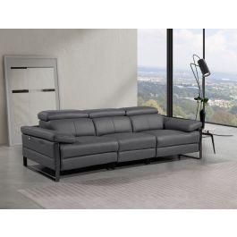 1246 DivanItalia Dark Grey Modular Power Triple Reclining Sofa with Power Reclining Headrests – Top Grain Italian Leather