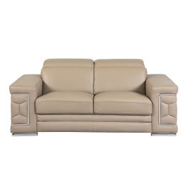 692 DivanItalia Beige Loveseat with Adjustable Headrest in Top-Grain Italian Leather