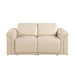 1126 DivanItalia Beige Power Reclining Loveseat in Top Grain Italian Leather with 2 Power Recliners & Power Headrests
