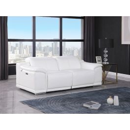 9762 DivanItalia White 2-Piece Modular Power Reclining Console with 2 Power Recliners in Top Grain Italian Leather