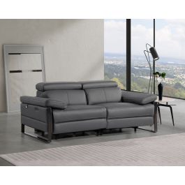 1246 DivanItalia Dark Grey Top Grain Italian Leather Loveseat with Power Headrest