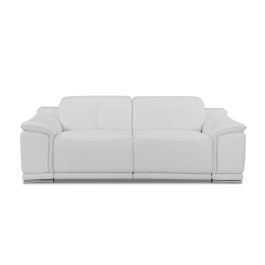 9762 DivanItalia White Top Grain Italian Leather Power Reclining Loveseat with Adjustable Headrests
