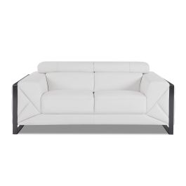 903 DivanItalia White Loveseat with Adjustable Headrest in Top-Grain Italian Leather