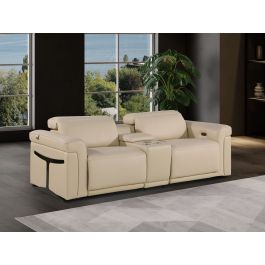 1126 DivanItalia Beige 3-Piece Modular Power Reclining Loveseat in Top Grain Italian Leather with 2 Power Recliners & Power Headrests