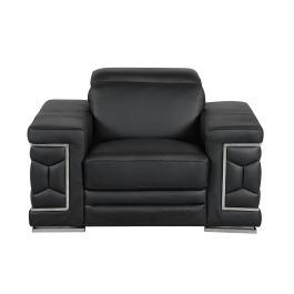 692 DivanItalia Black Chair with Adjustable Headrest in Top-Grain Italian Leather