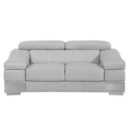 415 DivanItalia Light Gray Loveseat with Adjustable Headrest in Top-Grain Italian Leather