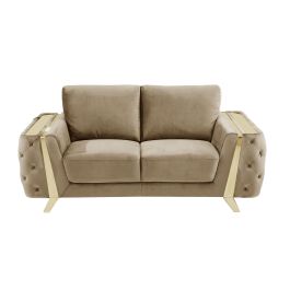 1051 DivanItalia Beige Loveseat in Velvet Fabric