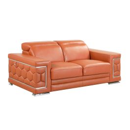 692 DivanItalia Camel Loveseat with Adjustable Headrest in Top-Grain Italian Leather