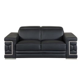 692 DivanItalia Black Loveseat with Adjustable Headrest in Top-Grain Italian Leather