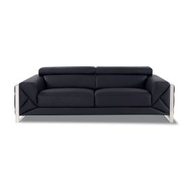 903 DivanItalia Black Sofa with Adjustable Headrest in Top-Grain Italian Leather