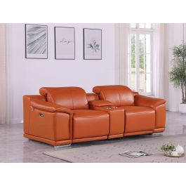 9762 DivanItalia Camel 3-Piece Modular Power Reclining Console Loveseat with 2 Power Recliners in Top Grain Italian Leather