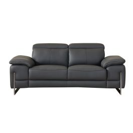 636 DivanItalia Dark Gray Loveseat with Adjustable Headrest in Top-Grain Italian Leather