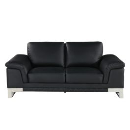 411 DivanItalia Black Loveseat in Top-Grain Italian Leather