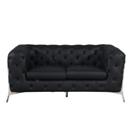 970 DivanItalia Black Loveseat in Top-Grain Italian Leather