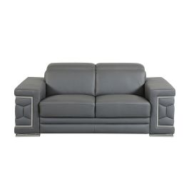 692 DivanItalia Dark Gray Loveseat with Adjustable Headrest in Top-Grain Italian Leather