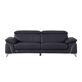 727 DivanItalia Navy Sofa with Adjustable Headrest in Top-Grain Italian Leather