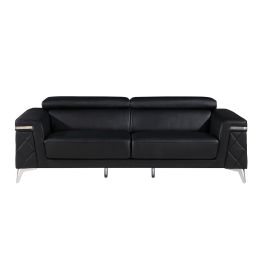 1140 DivanItalia Black Sofa with Adjustable Headrest in Top-Grain Italian Leather