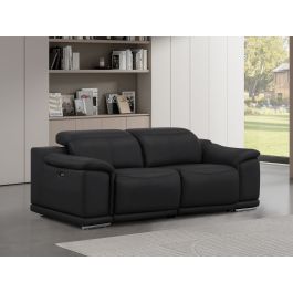 2679 Black Genuine Leather Loveseat with Dual Power Recliners