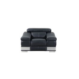 415 DivanItalia Black Chair with Adjustable Headrest in Top-Grain Italian Leather