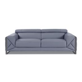 903 DivanItalia Light Blue Sofa with Adjustable Headrest in Top-Grain Italian Leather