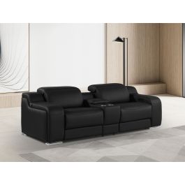 1116 DivanItalia Black 3-Piece Modular Power Reclining Console Loveseat in Top Grain Italian Leather with 2 Power Recliners & Power Headrests