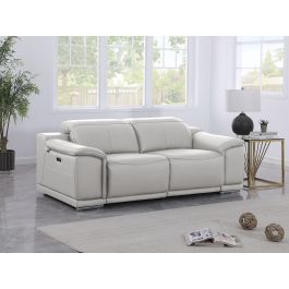 9762 DivanItalia LIght Gray 2-Piece Modular Power Reclining Console with 2 Power Recliners in Top Grain Italian Leather