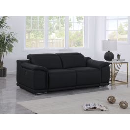 9762 DivanItalia Black 2-Piece Modular Power Reclining Console with 2 Power Recliners in Top Grain Italian Leather