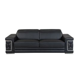 692 DivanItalia Black Sofa with Adjustable Headrest in Top-Grain Italian Leather