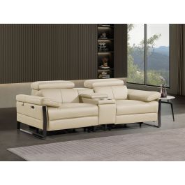 1246 DivanItalia BEIGE Top Grain Italian Leather Console Loveseat with Power Headrest