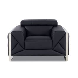903 DivanItalia Black Chair with Adjustable Headrest in Top-Grain Italian Leather